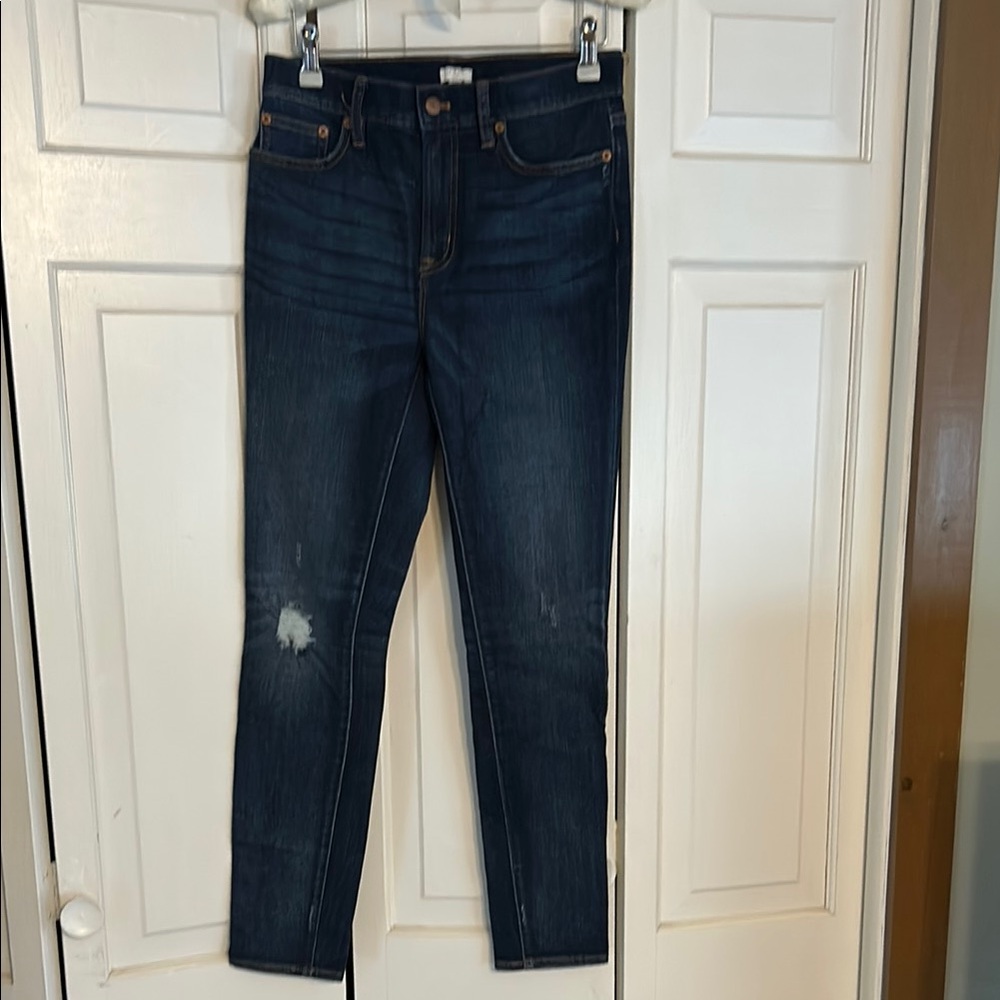 JCrew Factory Dark Blue Skinny Jeans with Distressed Details